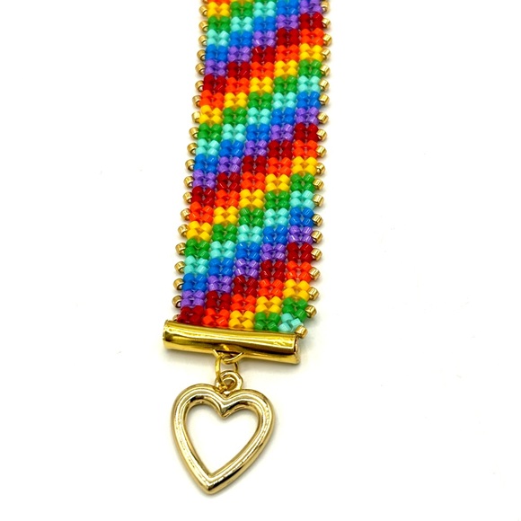 Hand Crafted Rainbow Beaded Bracelet with Gold - Picture 7 of 12